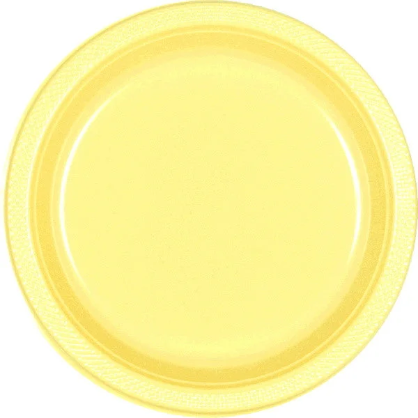 eco-friendly dinner plates for hosting-PLASTIC PLATES - LIGHT YELLOW   7"   20 COUNT