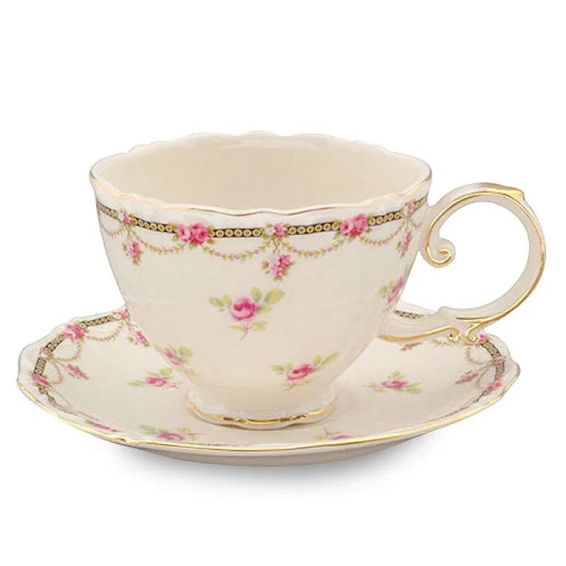 unique ceramic mugs for the office-Petite Fleur Porcelain Teacups - Set of 2 cups and 2 Saucers