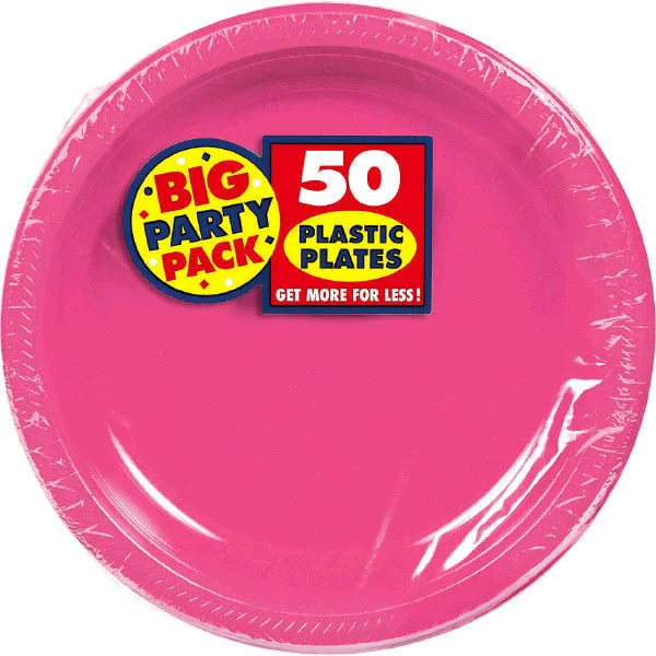 kids' dinner plates with fun designs-PLASTIC PLATES  BRT PINK 7"   50PCS/PKG