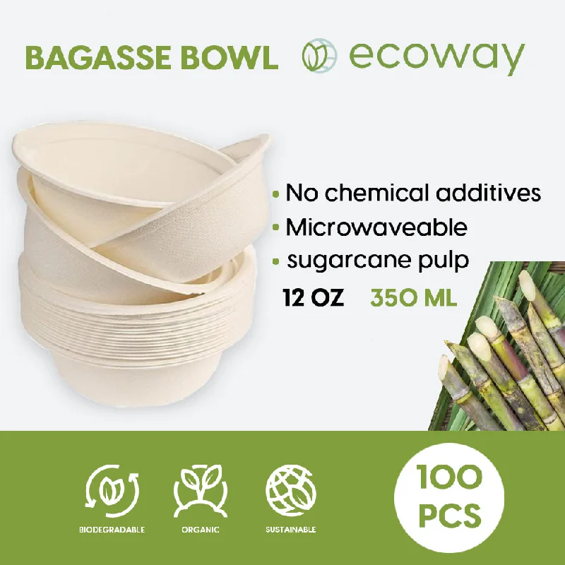 stackable dinnerware for easy storage-12 OZ-BAGASSE BOWL-NATURAL- (350ML)