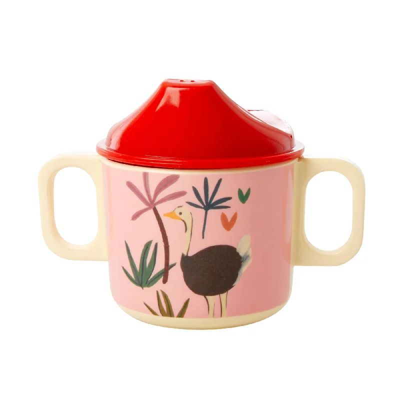 personalized coffee cups for your business-Rice DK Melamine 2 Handle Baby Cup with Pink Jungle Animals Print