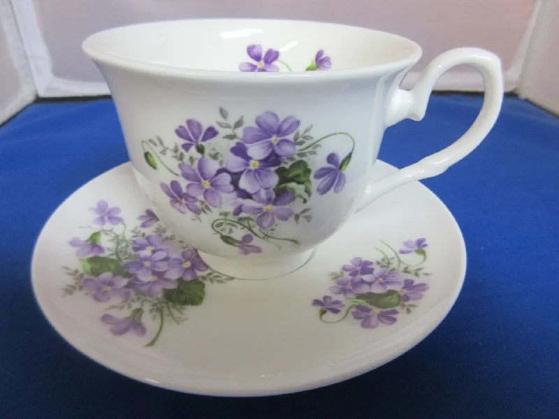 cute mugs with animal prints-York English Bone China Wild Violet Teacups and Saucers Set of 2