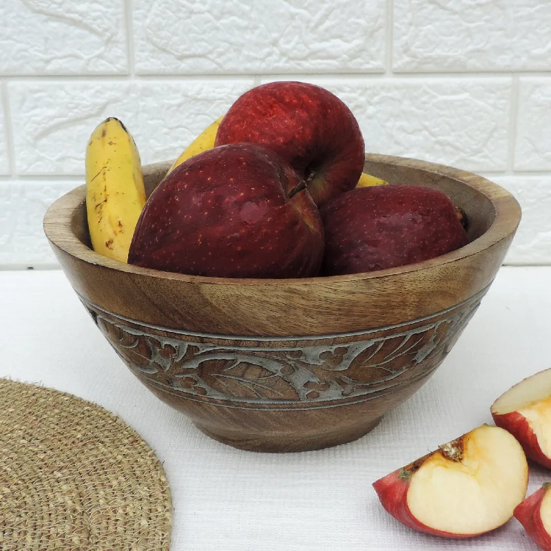 outdoor dinnerware for camping and travel-Rustic Salad Bowl Leaf with Grey wash- 10"x5" Inch