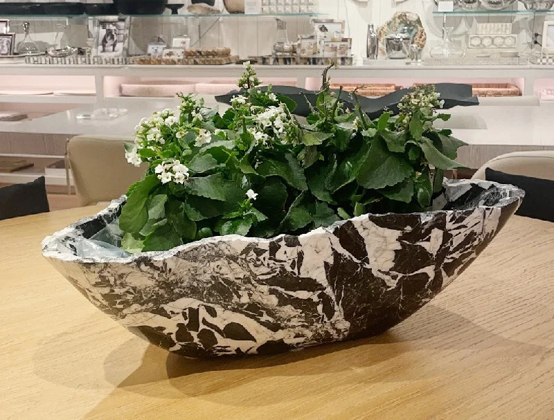 modern dinner plates for family use-black and white marble bowl