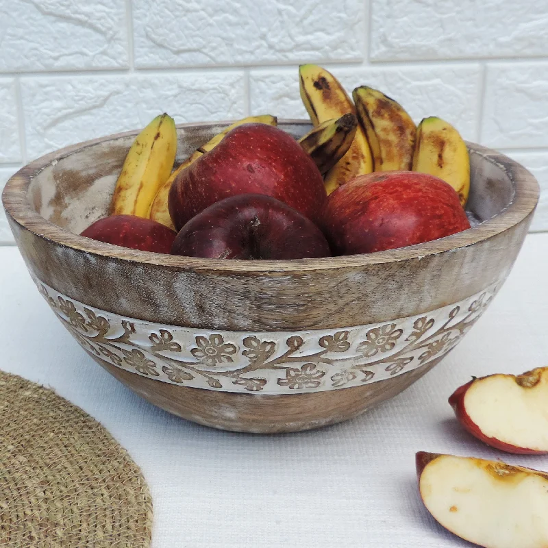 rustic dinnerware set for picnics-Rustic Salad Bowl Flower with White wash- 11.5"x5" Inch