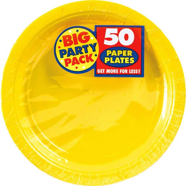 colorful dinner plates for gatherings-PAPER PLATE YELLOW 8.5" 50CT