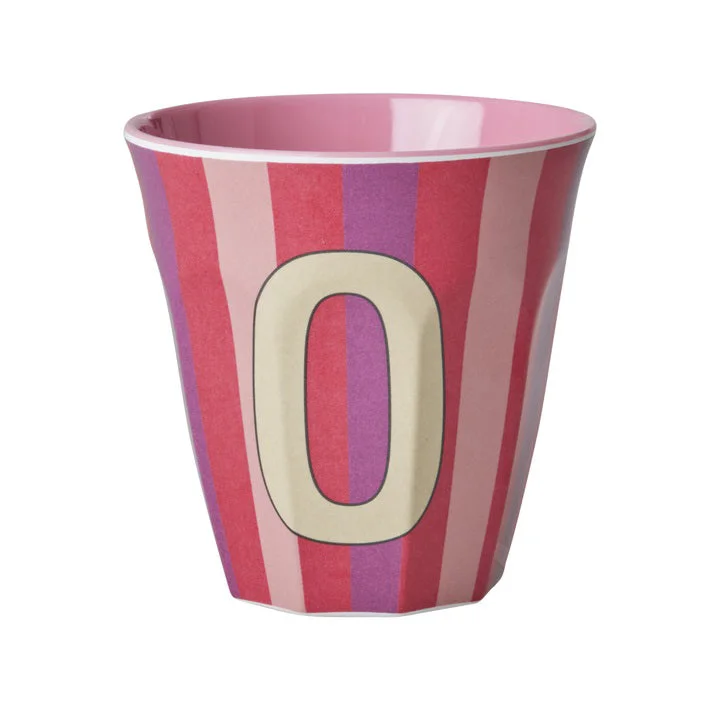 unique travel coffee mugs for work-Rice DK Melamine Cup with The Letter O - Stripes Pinkish - Medium - 250 ml