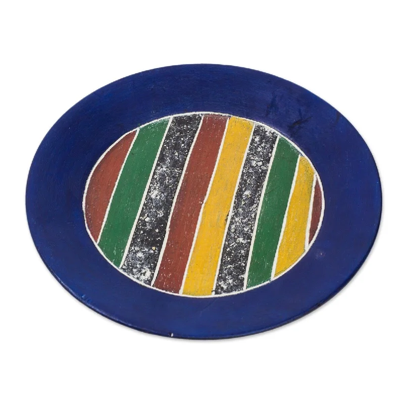 dinnerware for upscale gatherings-Novica Handmade Blue Border Wood Decorative Plate