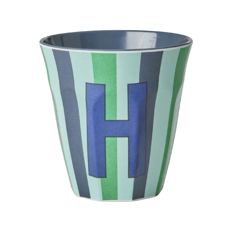 insulated tea mugs for long commutes-Rice DK Melamine Cup with The Letter H - Stripes Blueish - Medium - 250ml