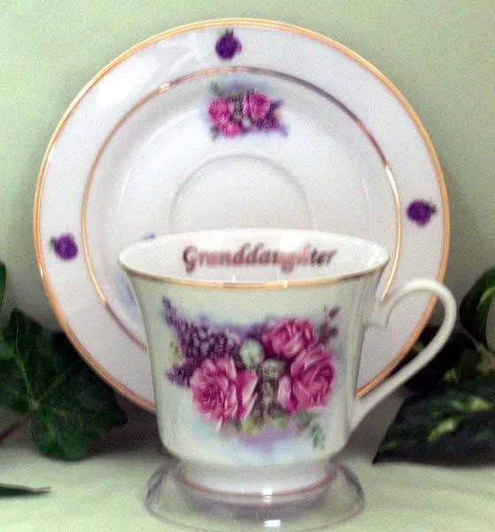 cute mugs for tea drinkers-Granddaughter Personalized Porcelain Tea Cup (teacup) and Saucer