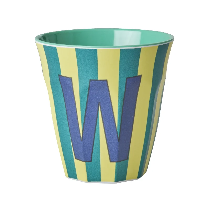 unique tea mugs for tea parties-Rice DK Melamine Cup with The Letter W - Stripes Blueish - Medium - 250ml