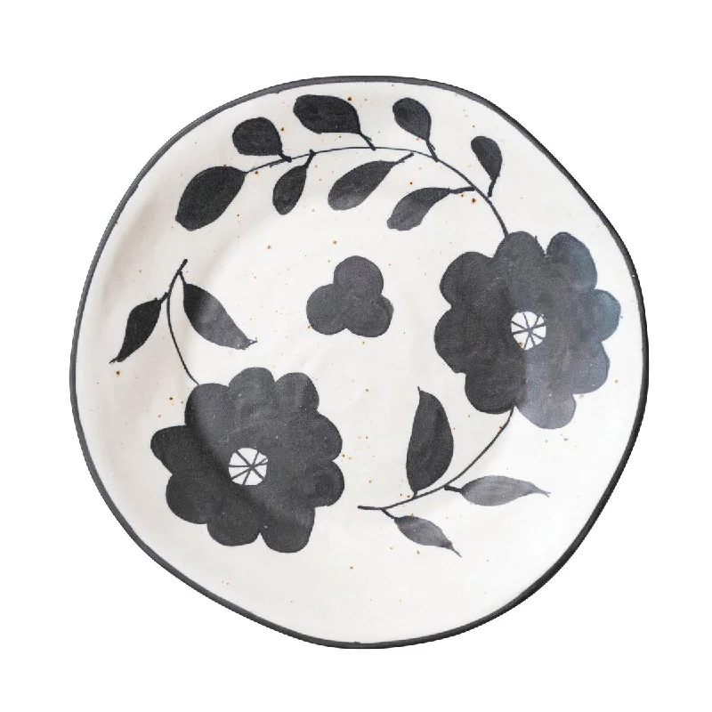 rustic stoneware dinnerware set-Stoneware Plate with Floral Design - 11.5"L x 11.5"W x 1.0"H