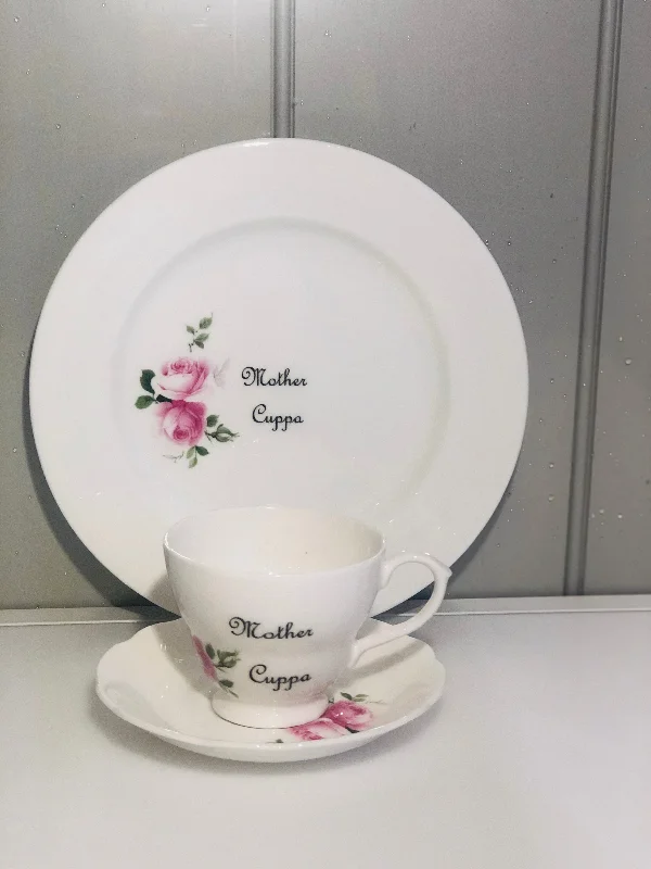 custom coffee mugs for family gifts-Mother Cuppa Tea Cup & Saucer and Side Plate