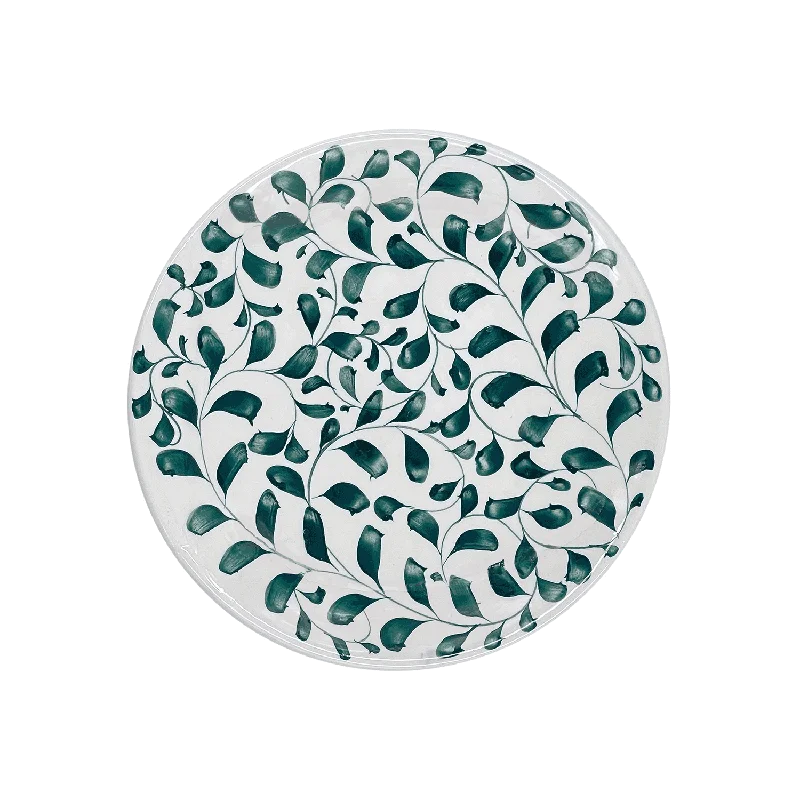 white dinner plates with artistic patterns-Green Scroll Side Plate