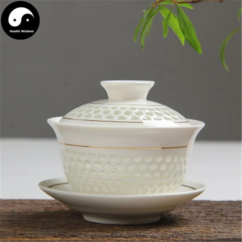 eco-friendly ceramic coffee mugs for gifts-Ceramic Gaiwan Tea Cup 150ml 盖碗 玲珑瓷