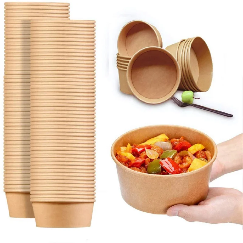 bamboo dinner plates for eco-friendly dining-KRAFT SALAD BOWL WITH PET LID-BROWN-CARTON OF 300 PCS