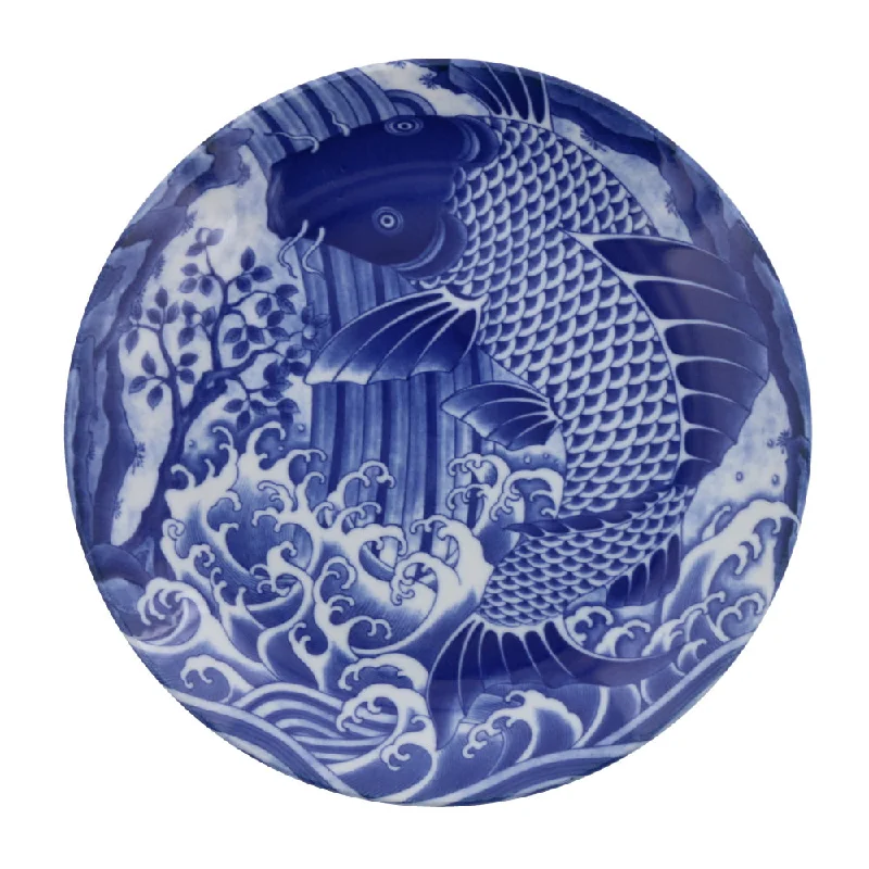 high-end dinnerware for holiday meals-Blue and White Dinner Plate - Koi