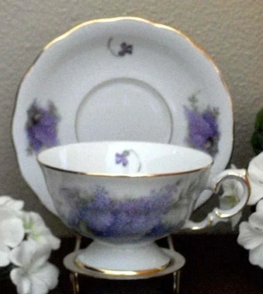 unique ceramic mugs for the office-Laurel Lilac Porcelain Tea Cups (Teacups) and Saucers Set of 2