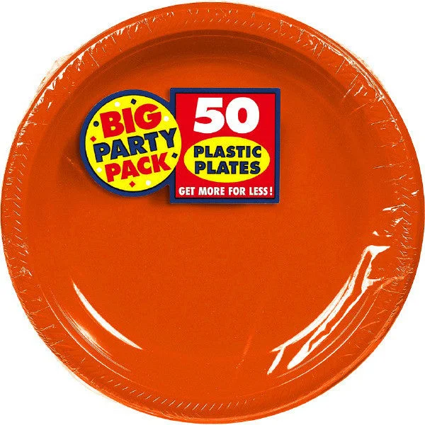 reusable dinnerware for eco-conscious families-PLASTIC PLATES   ORANGE 7"   50PCS/PKG