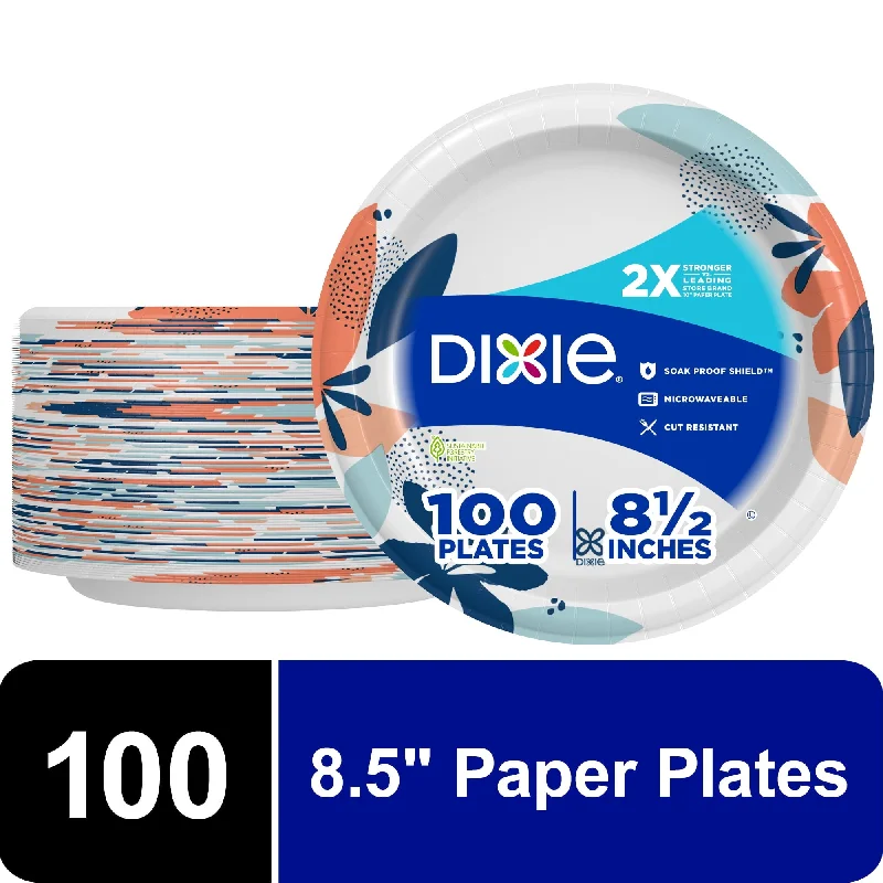 dinnerware set for casual dinners with friends-Dixie Disposable Paper Plates, Multicolor, 8.5 in, 100 Count