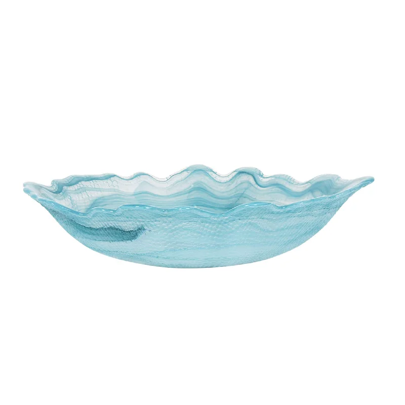 personalized dinnerware for home use-Turquoise Marble Glass Serving Bowl, 30x23cm