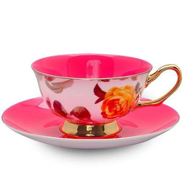 personalized coffee cups for your business-Satin Shelley Bone China Teacup (Tea Cup) & Saucer Pink