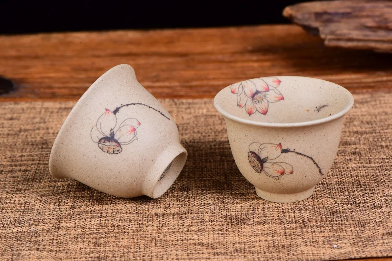 reusable coffee mugs for commuting-Lotus Flower and Goldfish Cu Tao Clay Cups