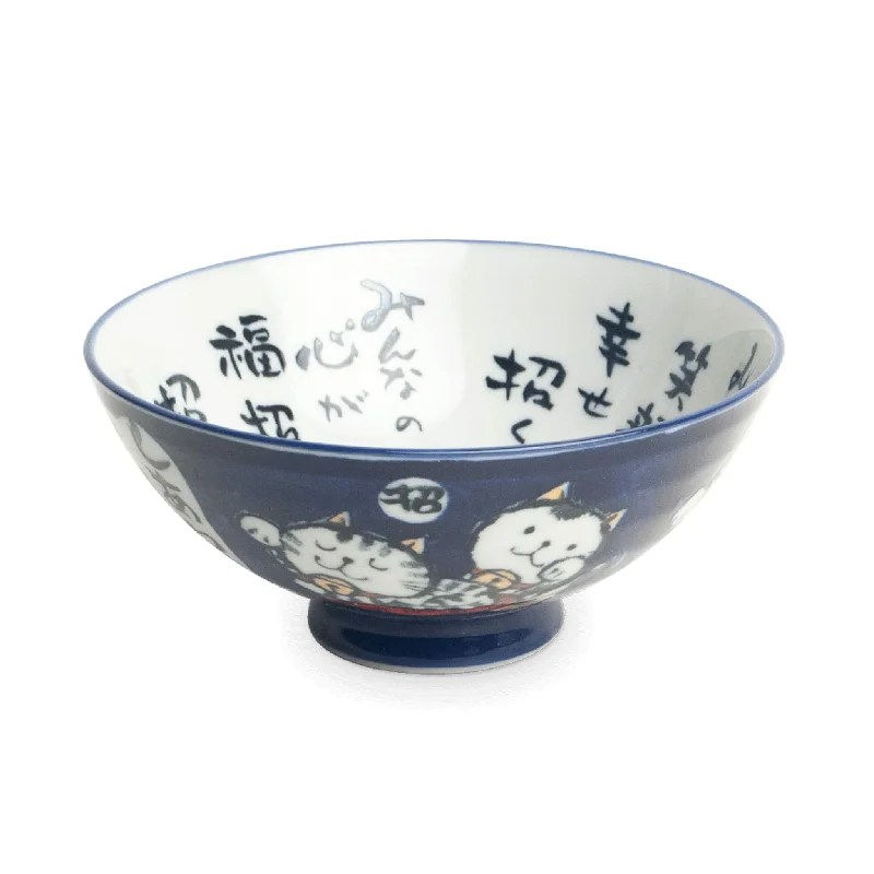 unique dinnerware for hosting intimate dinners-Blue Lucky Cat Bowl, 14cm