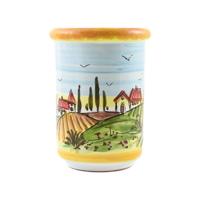 high-quality dinner plates for dinner parties-Hand Painted Italian Ceramic Utensil Jar