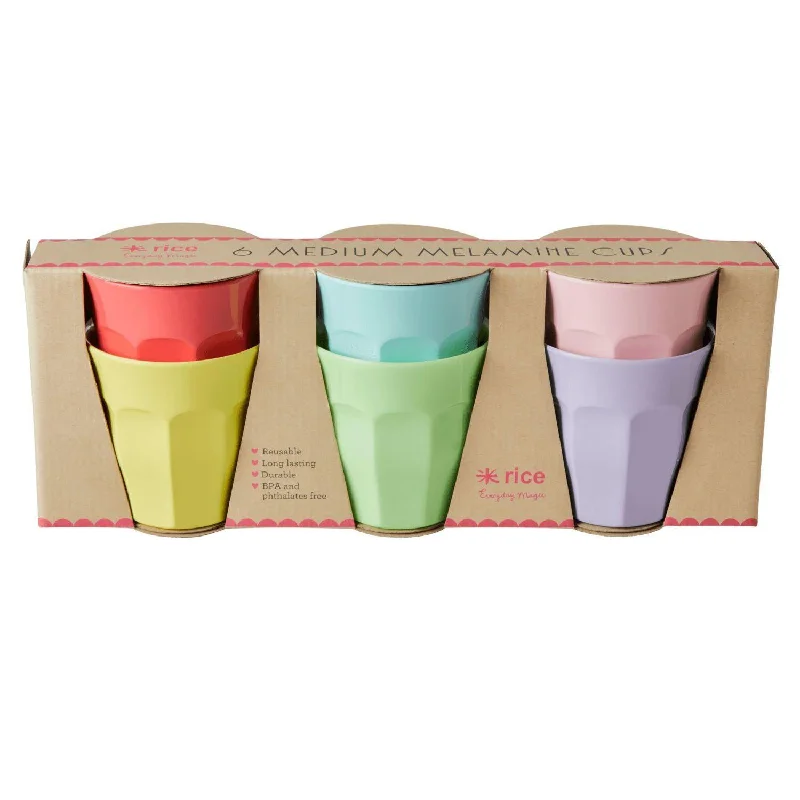 high-quality stainless steel mugs for tea-Rice DK Melamine Cups Yippie Yippie Yeah' Colors - Medium - 6 pcs - Giftbox