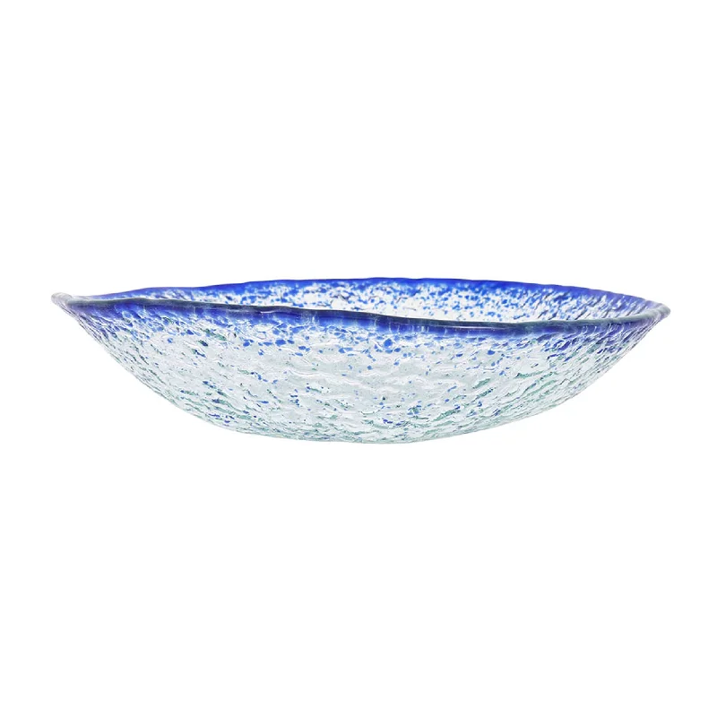 casual dinnerware with matching silverware-Cobalt Blue Rim Glass Serving Bowl, 25cm