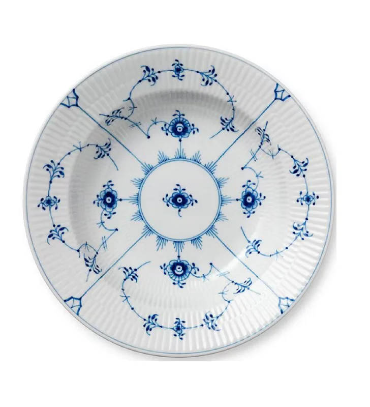 stylish disposable dinnerware for parties-Royal Copenhagen Blue Fluted Plain Floral Pattern Porcelain Rim Soup Bowl