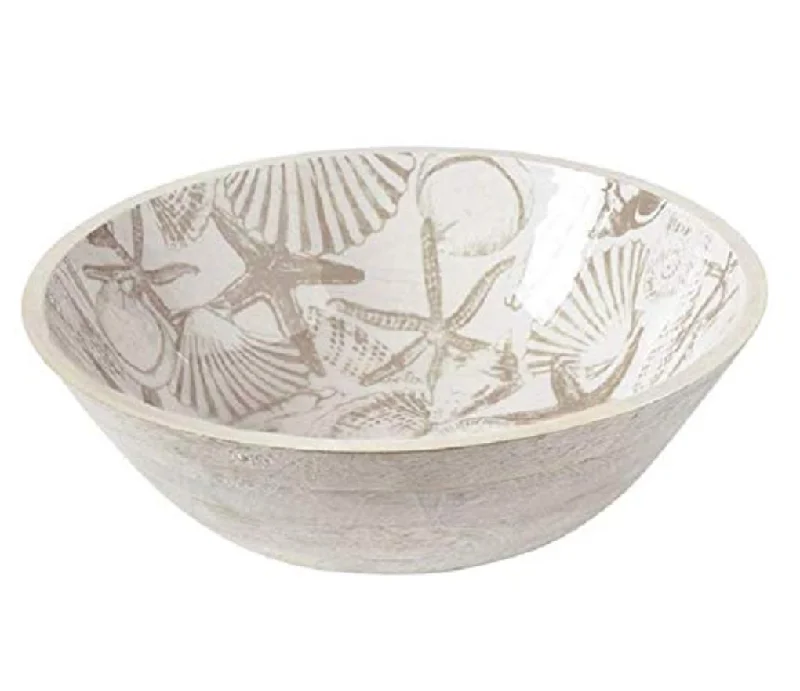 chic dinner plates with silver accents-Shell Enamel Wood Bowl