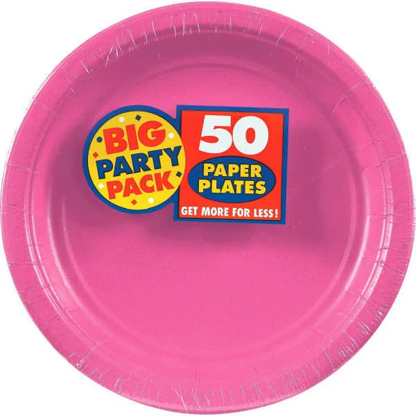 modern dinnerware for everyday use-PAPER PLATE BRIGHT PINK 8.5" 50CT