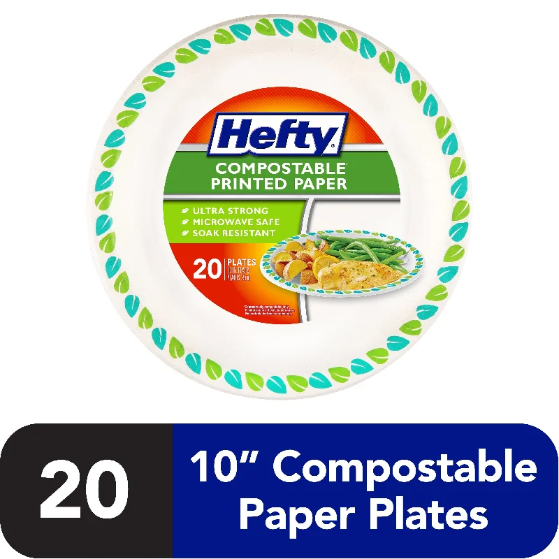 modern ceramic dinnerware set-Hefty Compostable Printed Paper Plates, 10 inch, 20 Count