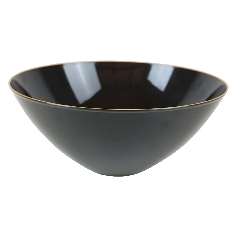 unbreakable plastic dinnerware set-Black Premium Quality Salad Bowl with Gold Rim, 112 oz, 1 Count