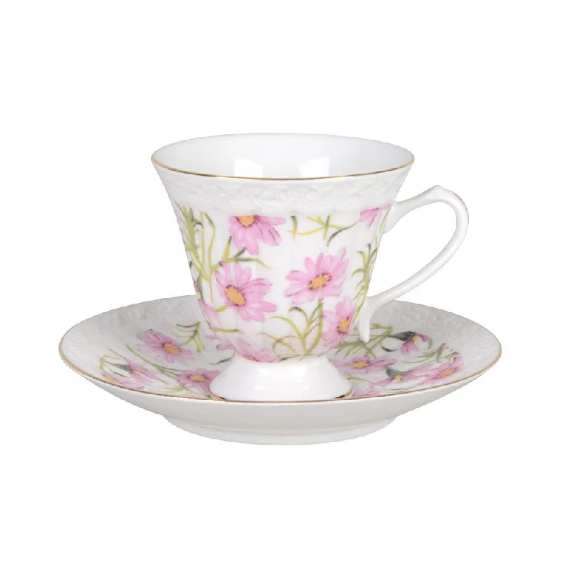 eco-friendly ceramic coffee mugs for gifts-Pink Daisy Tea Cups Set of 4