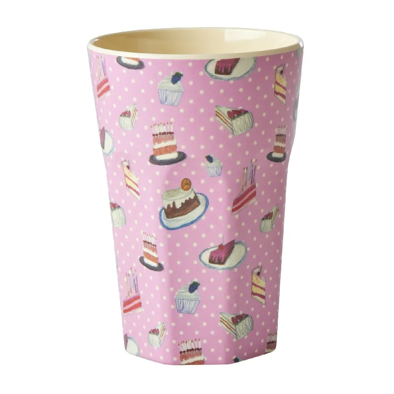 funny mugs for breakfast lovers-Rice DK Melamine Cups with Sweet Cake Print - Tall - 400ml