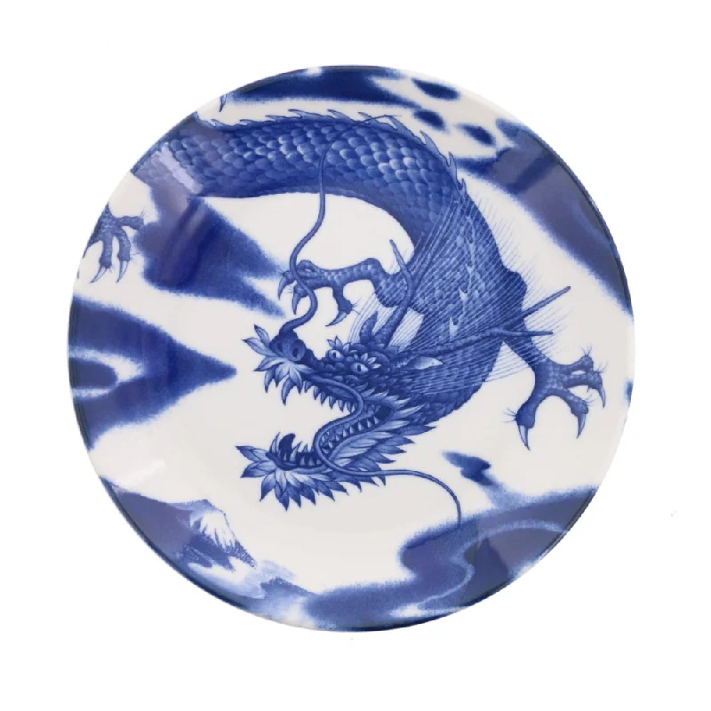 high-quality ceramic plates for events-Blue and White Dinner Plate - Dragon