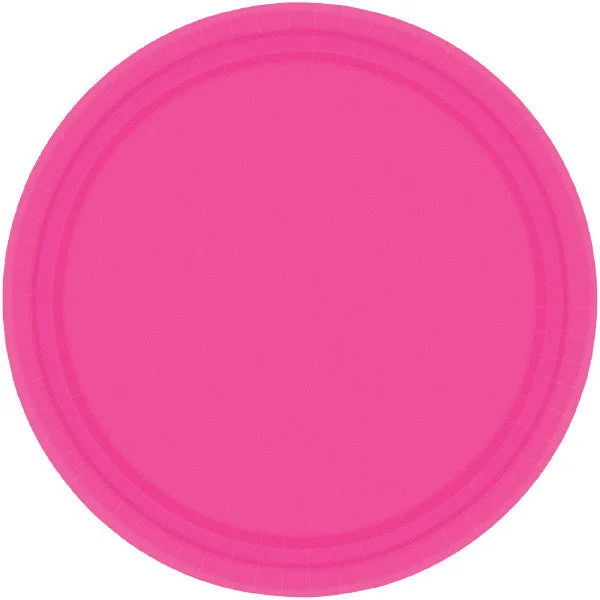 disposable wedding dinnerware-PAPER PLATE BRIGHT PINK  6.75"    20CNT