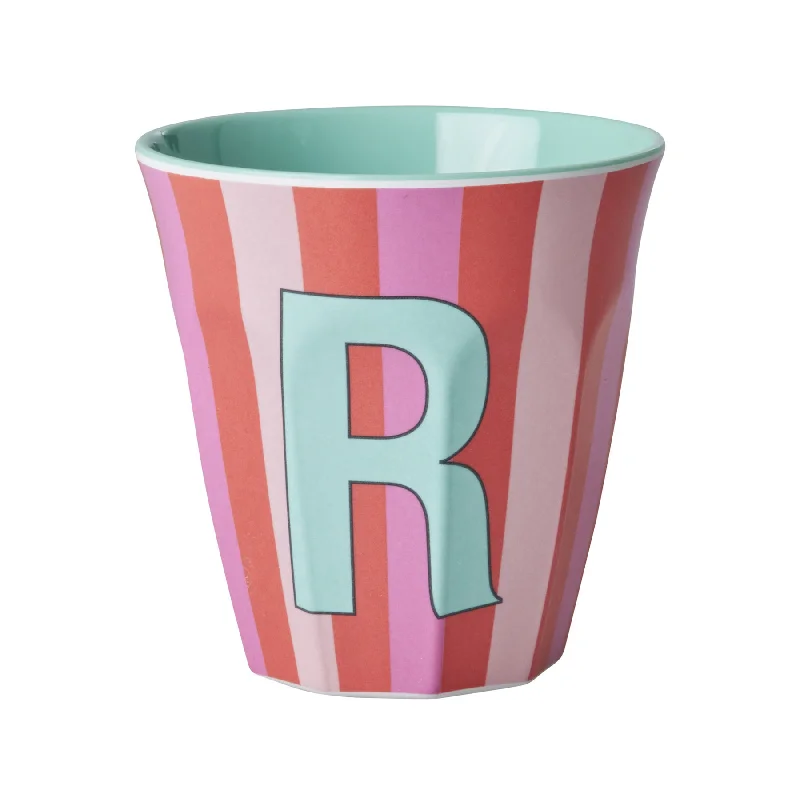 large travel mugs with handles for coffee-Rice DK Melamine Cup with The Letter R - Stripes Pinkish - Medium - 250ml