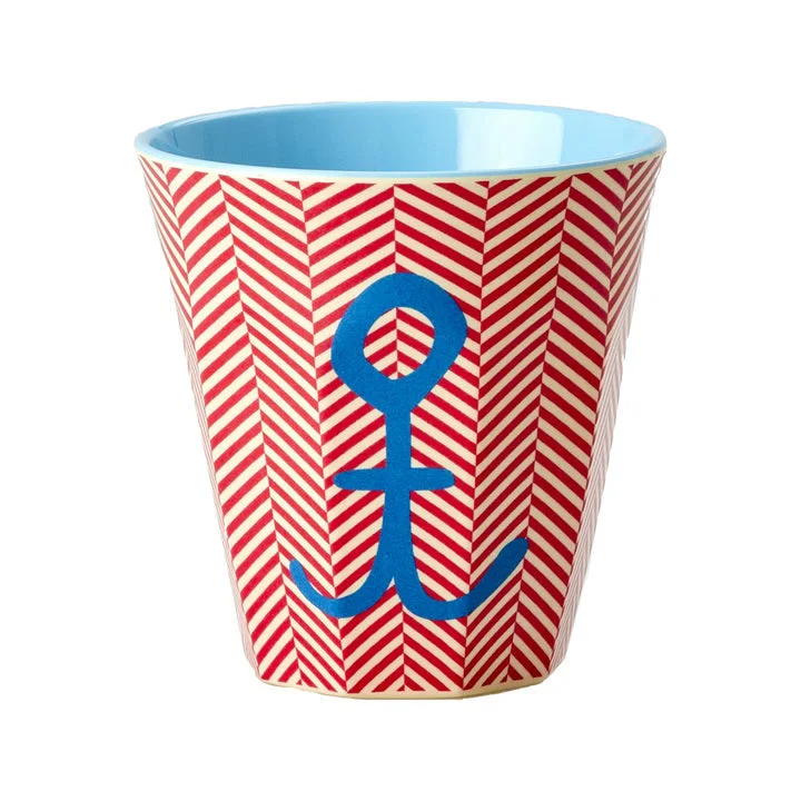 fun coffee mugs with quirky designs-Rice DK Melamine Cup with Anchor Print- Medium - 250 ml