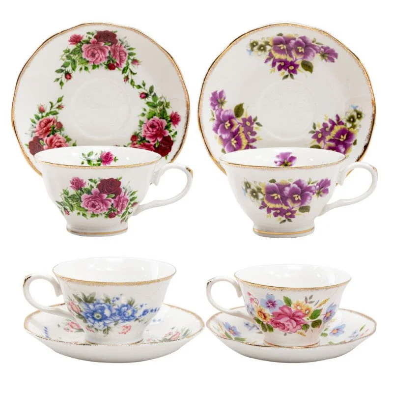 stainless steel mugs for tea lovers-Assorted Vintage Floral Tea Cups and Saucers Set of 4 ON SALE!!