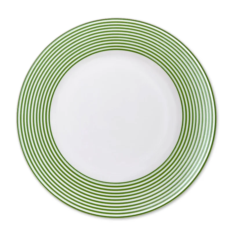 elegant dinner plates with gold accents-Newport Stripe Verde Rimmed Dinner Plate