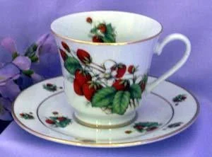 cute mugs for tea drinkers-Catherine Porcelain Tea Cup and Saucer Set of 2 - Strawberry