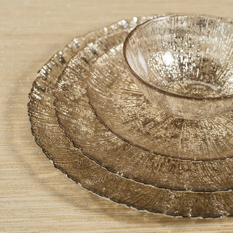 premium quality dinnerware for upscale events-Luminara Fusion Glass Platter - Golden Silver