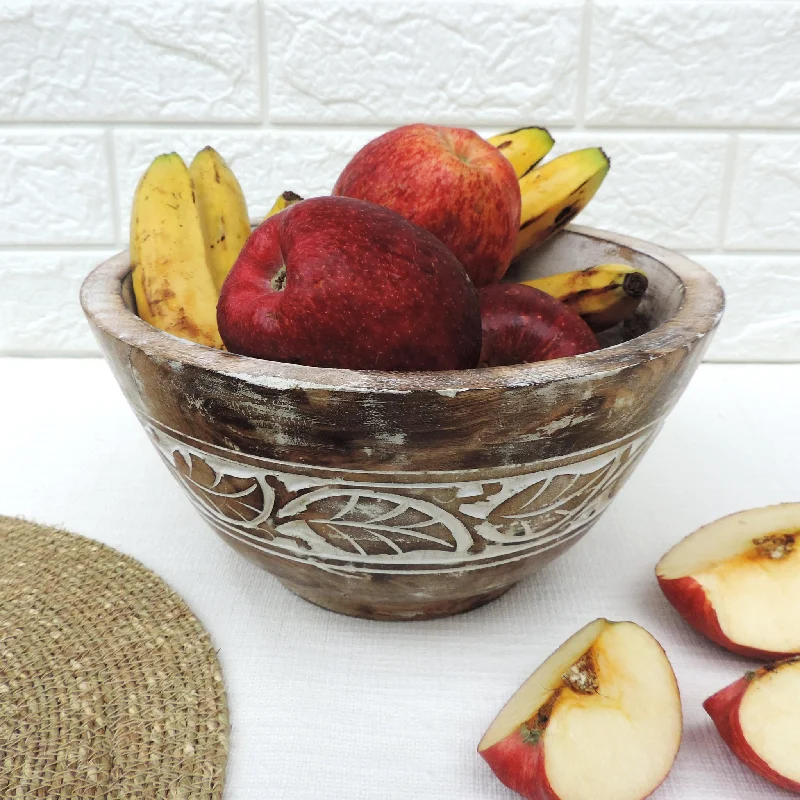 colorful plates for dinner parties-Rustic Salad Bowl Leaf with White wash- 10"x5" Inch