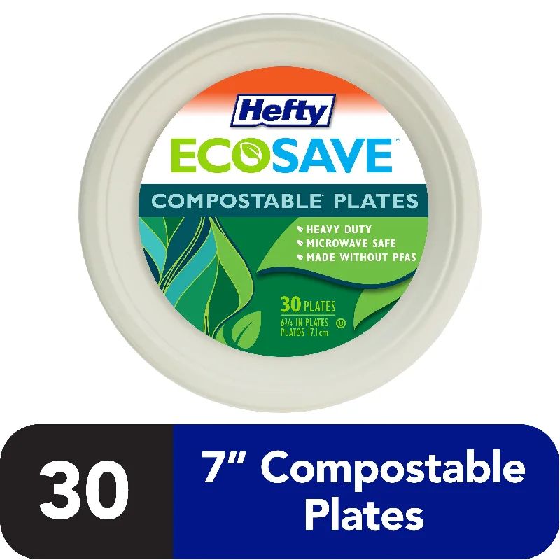 colorful dinner plates for gatherings-Hefty ECOSAVE Compostable Paper Plates, 6-3/4 inch, 30 Count