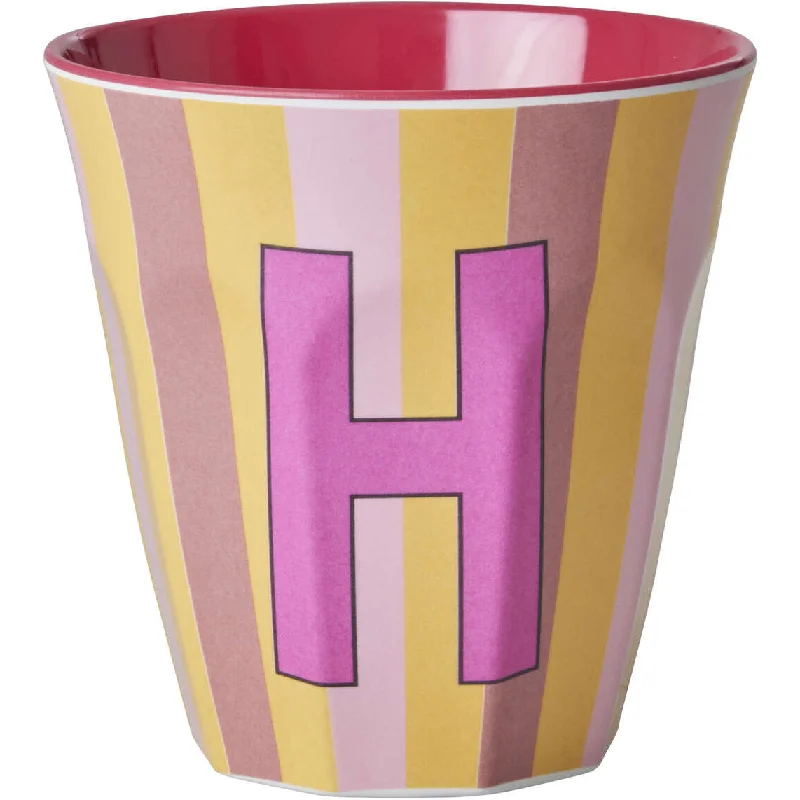 personalized mugs with funny designs-Rice DK Melamine Cup with The Letter H - Stripes Pinkish - Medium - 250 ml