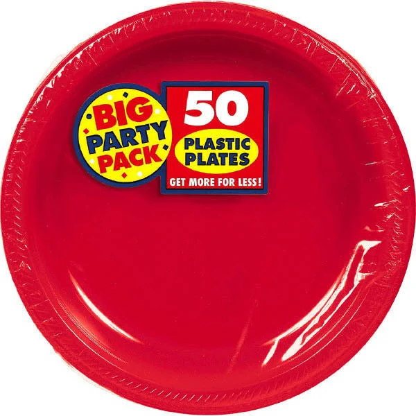 dinnerware for hosting intimate dinners-PLASTIC PLATES    RED 7"    50PCS/PKG